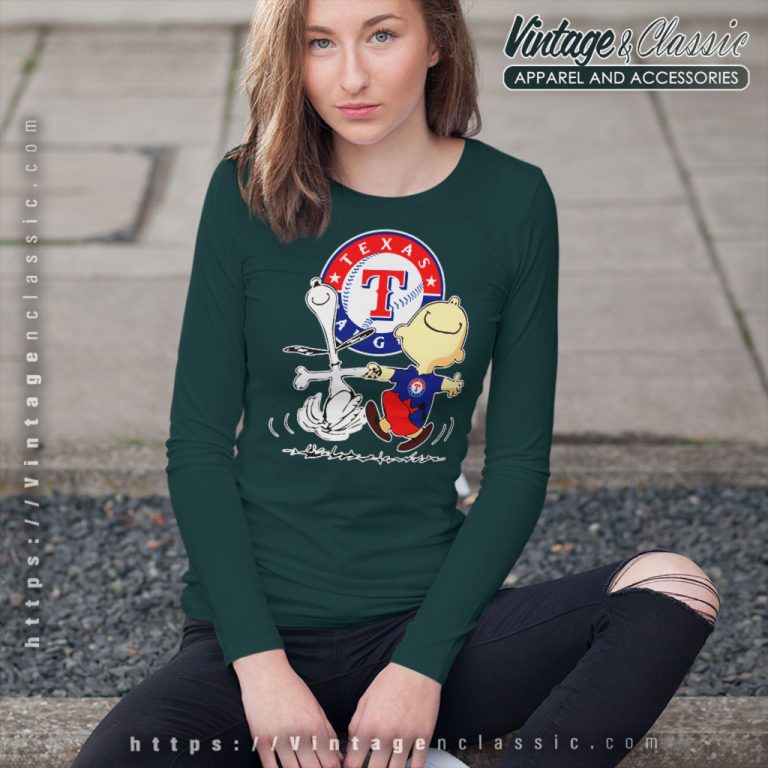 Snoopy Charlie Brown Dancing With Texas Rangers Long Sleeve Tee Snoopy Charlie Brown Dancing With Texas Rangers Long Sleeve Tee