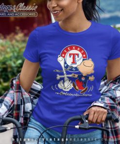 Snoopy Charlie Brown Dancing With Texas Rangers Women T Shirt