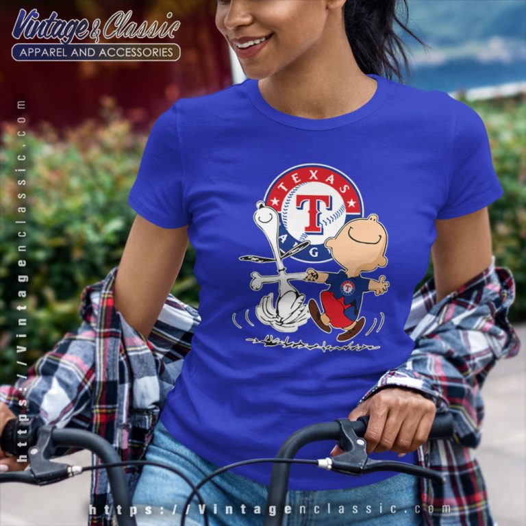 Snoopy Charlie Brown Dancing With Texas Rangers Women T Shirt Snoopy Charlie Brown Dancing With Texas Rangers Women T Shirt