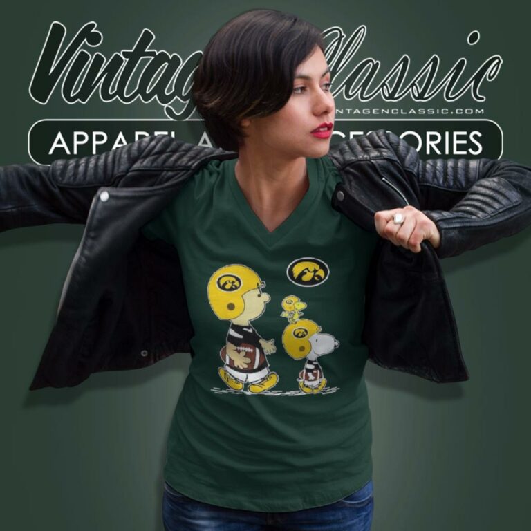 Snoopy Charlie Brown Go Iowa Hawkeyes V Neck TShirt Snoopy Charlie Brown Go Iowa Hawkeyes V Neck TShirt