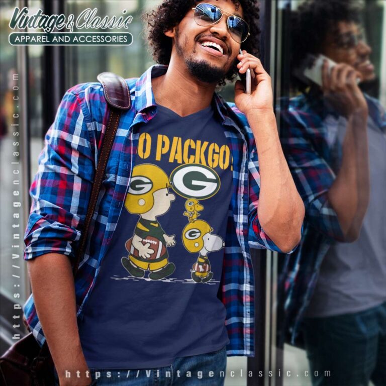 Snoopy Charlie Brown Go Pack Go Green Bay Packers V Neck TShirt Snoopy Charlie Brown Go Pack Go Green Bay Packers V Neck TShirt