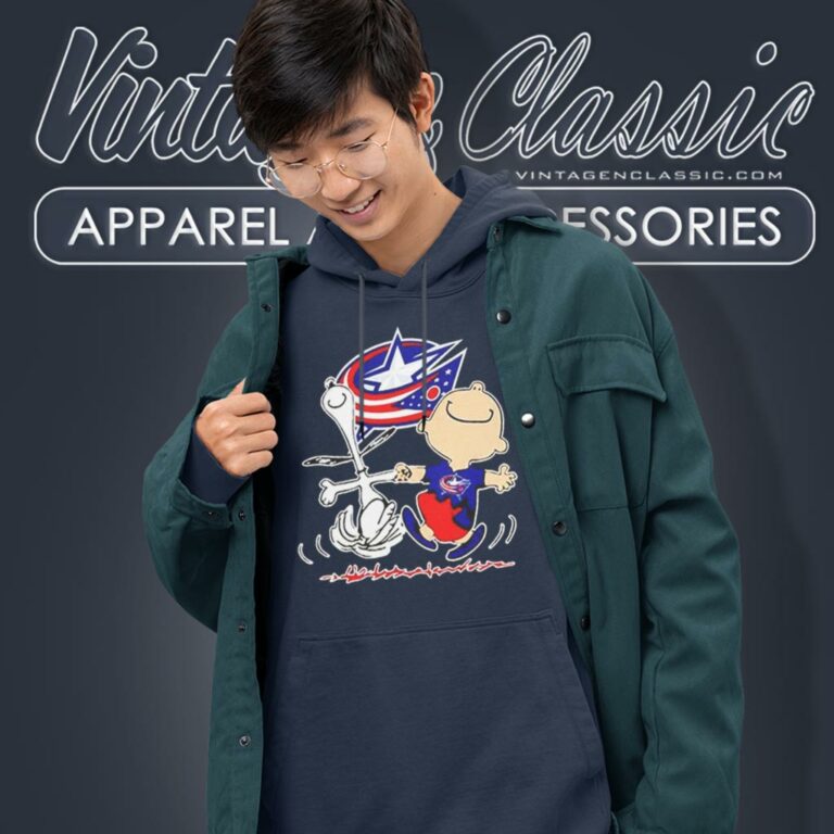 Snoopy Charlie Brown Happy Columbus Blue Jackets Hoodie Snoopy Charlie Brown Happy Columbus Blue Jackets Hoodie