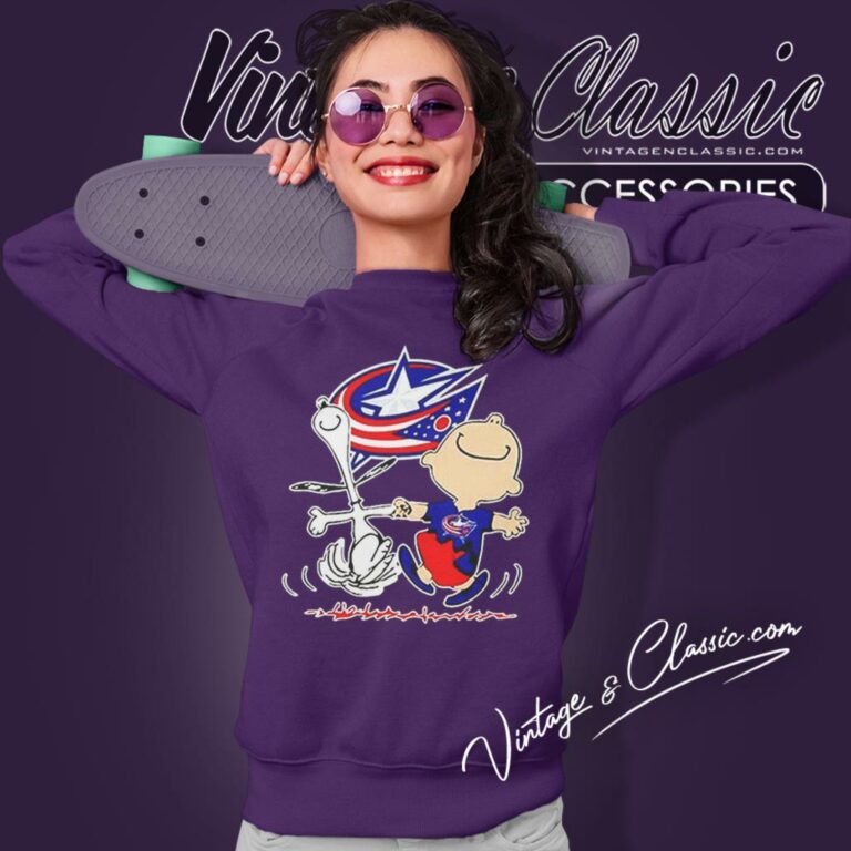 Snoopy Charlie Brown Happy Columbus Blue Jackets Sweatshirt Snoopy Charlie Brown Happy Columbus Blue Jackets Sweatshirt