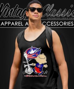 Snoopy Charlie Brown Happy Columbus Blue Jackets Shirt 4 Snoopy Charlie Brown Happy Columbus Blue Jackets Tank Top Racerback