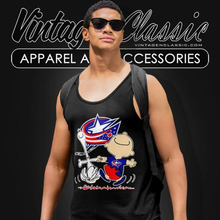 Snoopy Charlie Brown Happy Columbus Blue Jackets Tank Top Racerback Snoopy Charlie Brown Happy Columbus Blue Jackets Tank Top Racerback