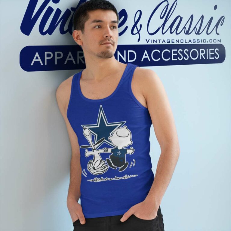 Snoopy Charlie Brown Happy Dallas Cowboys Tank Top Racerback Snoopy Charlie Brown Happy Dallas Cowboys Tank Top Racerback