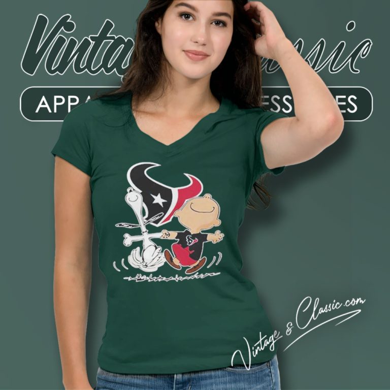 Snoopy Charlie Brown Happy Houston Texans V Neck TShirt Snoopy Charlie Brown Happy Houston Texans V Neck TShirt