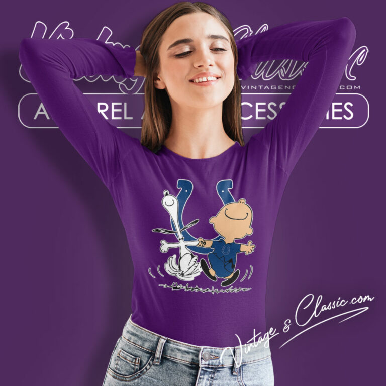 Snoopy Charlie Brown Happy Indianapolis Colts Long Sleeve Tee Snoopy Charlie Brown Happy Indianapolis Colts Long Sleeve Tee