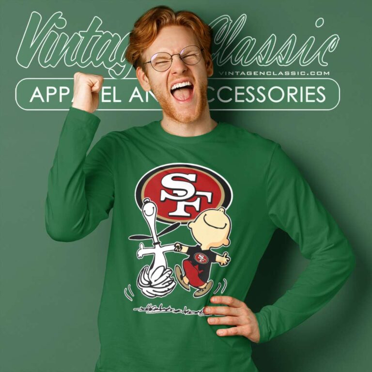 Snoopy Charlie Brown Happy San Francisco 49ers Long Sleeve Tee Snoopy Charlie Brown Happy San Francisco 49ers Long Sleeve Tee