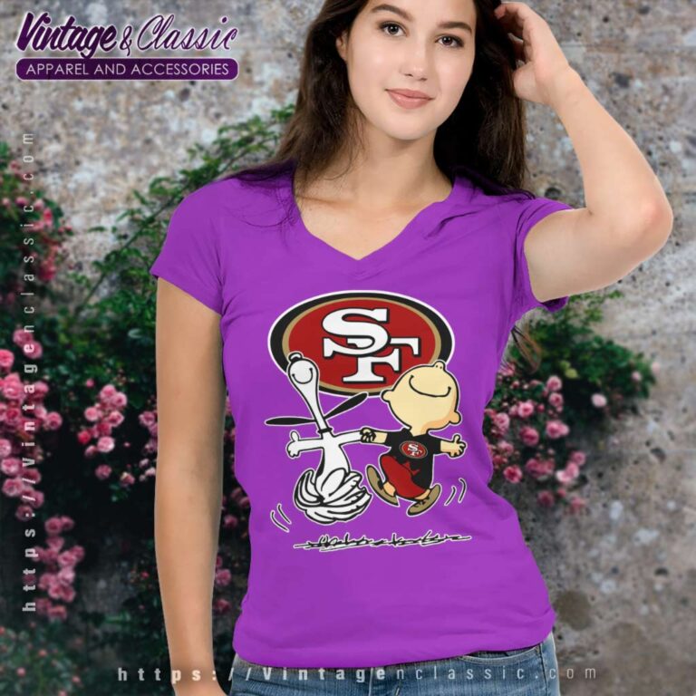 Snoopy Charlie Brown Happy San Francisco 49ers V Neck TShirt Snoopy Charlie Brown Happy San Francisco 49ers V Neck TShirt
