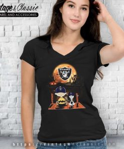 Snoopy Charlie Brown Las Vegas Raiders Pumpkin Halloween Moon V Neck TShirt