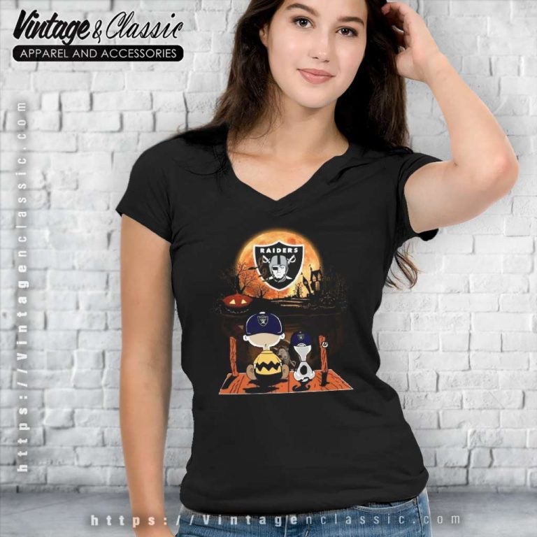 Snoopy Charlie Brown Las Vegas Raiders Pumpkin Halloween Moon V Neck TShirt Snoopy Charlie Brown Las Vegas Raiders Pumpkin Halloween Moon V Neck TShirt