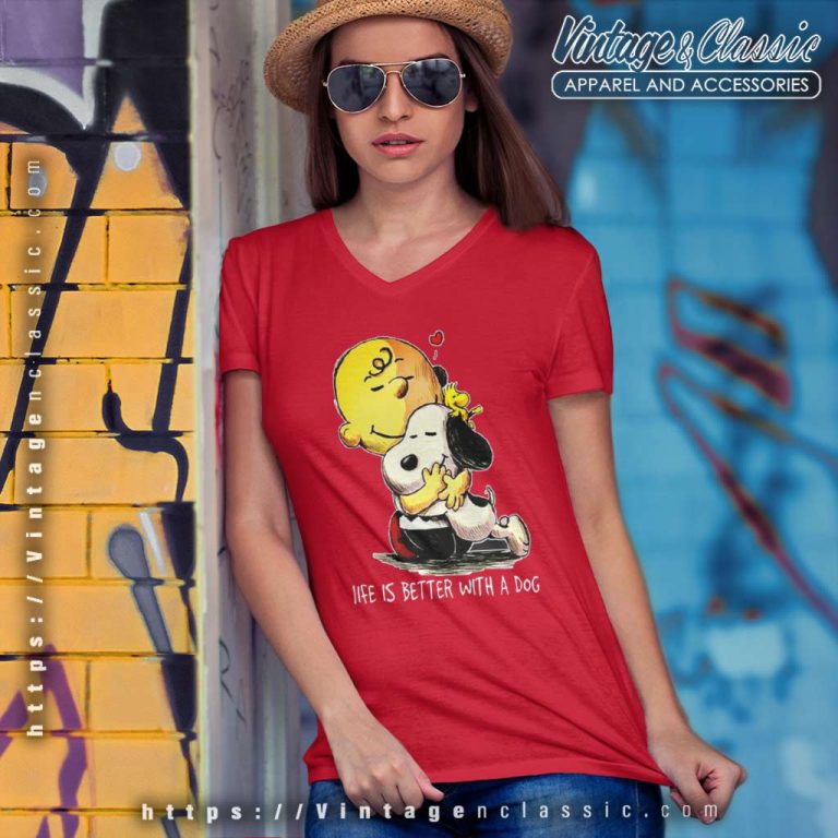 Snoopy Charlie Brown Life Is Better With A Dog Funny V Neck TShirt Snoopy Charlie Brown Life Is Better With A Dog Funny V Neck TShirt