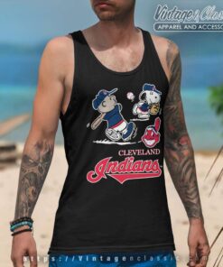 Snoopy Charlie Brown Playing Baseball Cleveland Indians Tank Top Racerback
