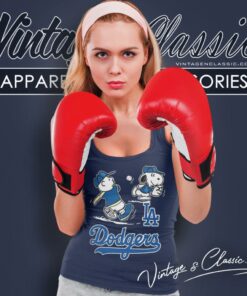 Snoopy Charlie Brown Playing Baseball Los Angeles Dodgers Tank Top Racerback