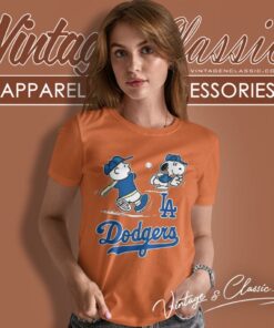 Snoopy Charlie Brown Playing Baseball Los Angeles Dodgers Women T Shirt