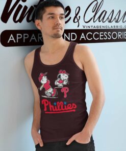 Snoopy Charlie Brown Playing Baseball Philadelphia Phillies Tank Top Racerback