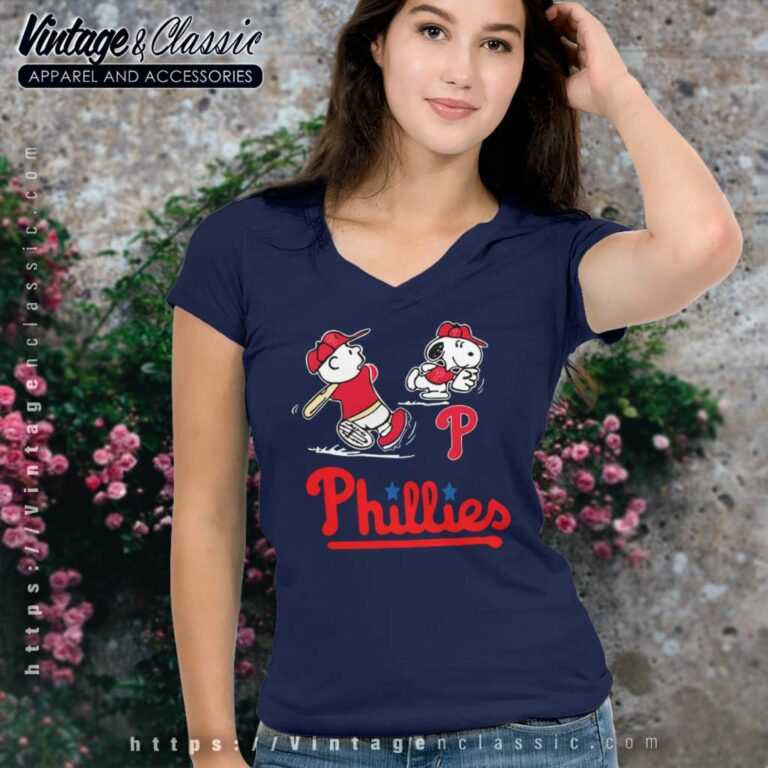Snoopy Charlie Brown Playing Baseball Philadelphia Phillies V Neck TShirt Snoopy Charlie Brown Playing Baseball Philadelphia Phillies V Neck TShirt