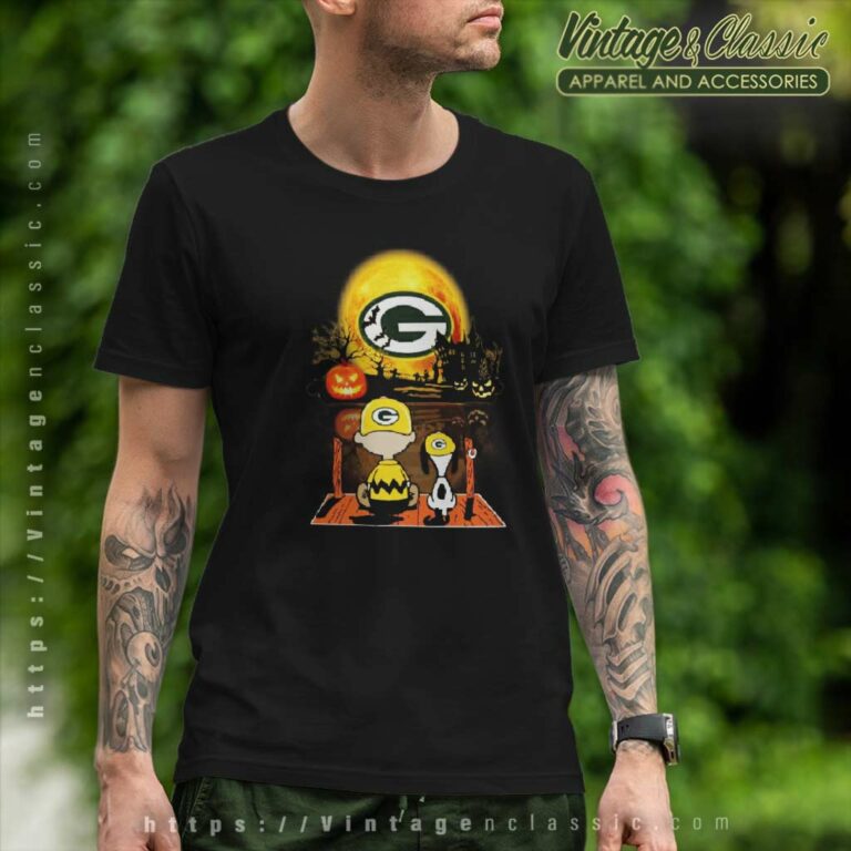 Snoopy Charlie Brown Pumpkin Green Bay Packers Halloween Moon T Shirt Snoopy Charlie Brown Pumpkin Green Bay Packers Halloween Moon T Shirt