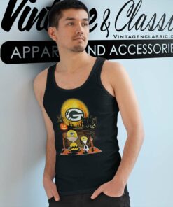 Snoopy Charlie Brown Pumpkin Green Bay Packers Halloween Moon Tank Top Racerback