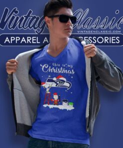 Snoopy Charlie Brown Santa Seattle Seahawks Christmas V Neck TShirt