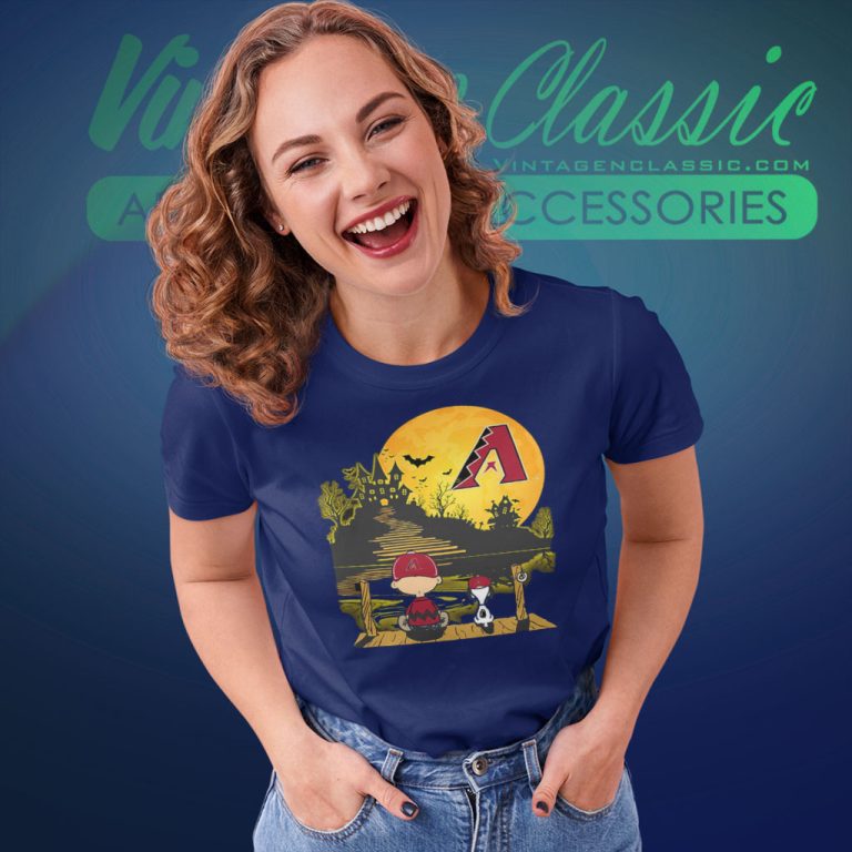 Snoopy Charlie Brown Sit Under Moon Arizona Diamondbacks Halloween Women T Shirt Snoopy Charlie Brown Sit Under Moon Arizona Diamondbacks Halloween Women T Shirt