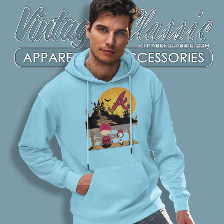 Snoopy Charlie Brown Sit Under Moon Atlanta Braves Halloween Hoodie Snoopy Charlie Brown Sit Under Moon Atlanta Braves Halloween Hoodie