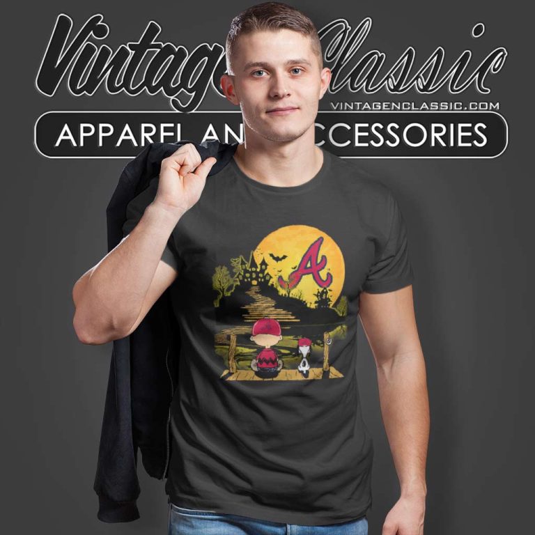 Snoopy Charlie Brown Sit Under Moon Atlanta Braves Halloween T Shirt Snoopy Charlie Brown Sit Under Moon Atlanta Braves Halloween T Shirt