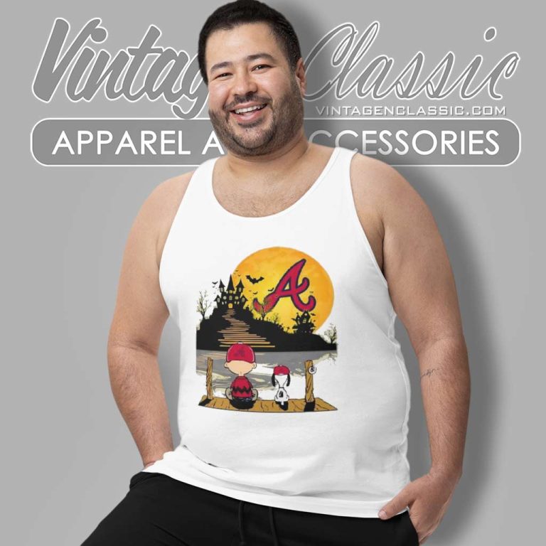 Snoopy Charlie Brown Sit Under Moon Atlanta Braves Halloween Tank Top Racerback Snoopy Charlie Brown Sit Under Moon Atlanta Braves Halloween Tank Top Racerback