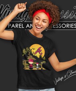 Snoopy Charlie Brown Sit Under Moon Atlanta Braves Halloween Women TShirt