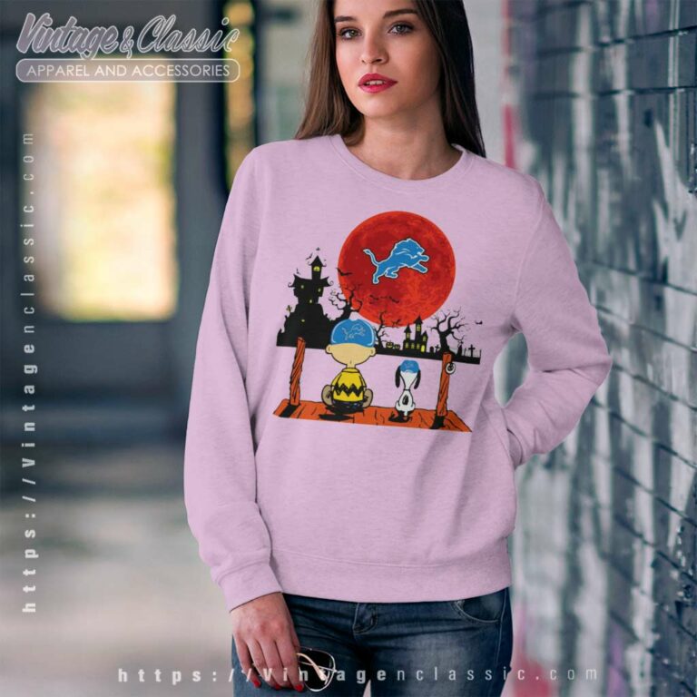 Snoopy Charlie Brown Sit Under Moon Detroit Lions Halloween Sweatshirt Snoopy Charlie Brown Sit Under Moon Detroit Lions Halloween Sweatshirt