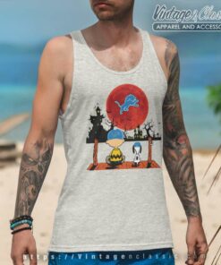 Snoopy Charlie Brown Sit Under Moon Detroit Lions Halloween Tank Top Racerback