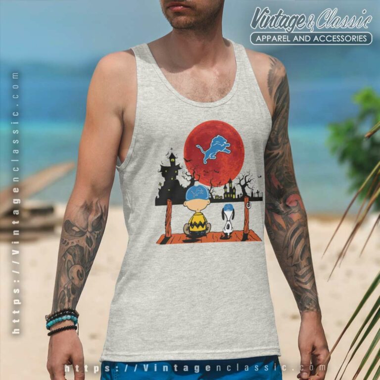 Snoopy Charlie Brown Sit Under Moon Detroit Lions Halloween Tank Top Racerback Snoopy Charlie Brown Sit Under Moon Detroit Lions Halloween Tank Top Racerback