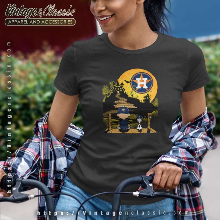 Snoopy Charlie Brown Sit Under Moon Houston Astros Halloween Women TShirt Snoopy Charlie Brown Sit Under Moon Houston Astros Halloween Women TShirt