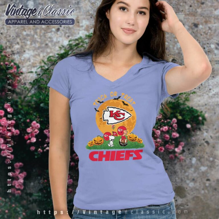 Snoopy Charlie Brown Trick Or Treat Halloween Kansas City Chiefs V Neck TShirt Snoopy Charlie Brown Trick Or Treat Halloween Kansas City Chiefs V Neck TShirt