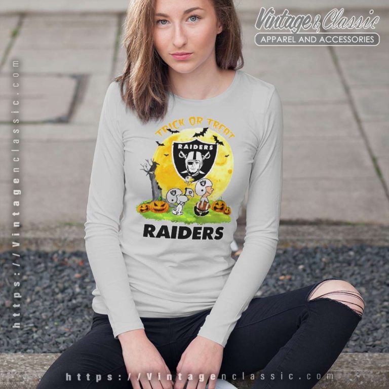 Snoopy Charlie Brown Trick Or Treat Halloween Las Vegas Raiders Long Sleeve Tee Snoopy Charlie Brown Trick Or Treat Halloween Las Vegas Raiders Long Sleeve Tee