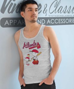 Snoopy Charlie Brown Walking Atlanta Braves Tank Top Racerback