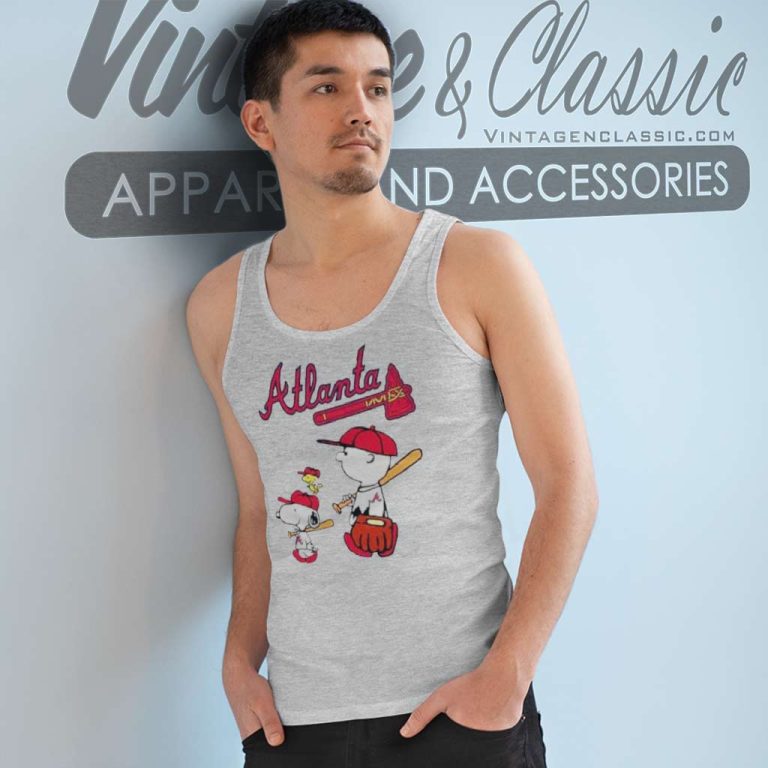 Snoopy Charlie Brown Walking Atlanta Braves Tank Top Racerback Snoopy Charlie Brown Walking Atlanta Braves Tank Top Racerback