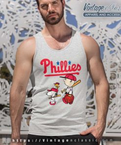 Snoopy Charlie Brown Walking Philadelphia Phillies Tank Top Racerback