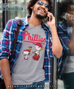 Snoopy Charlie Brown Walking Philadelphia Phillies V Neck TShirt