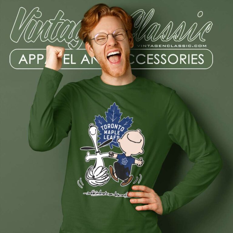 Snoopy Charlie Brown Toronto Maple Leafs Dancing Long Sleeve Tee Snoopy Charlie Brown Toronto Maple Leafs Dancing Long Sleeve Tee