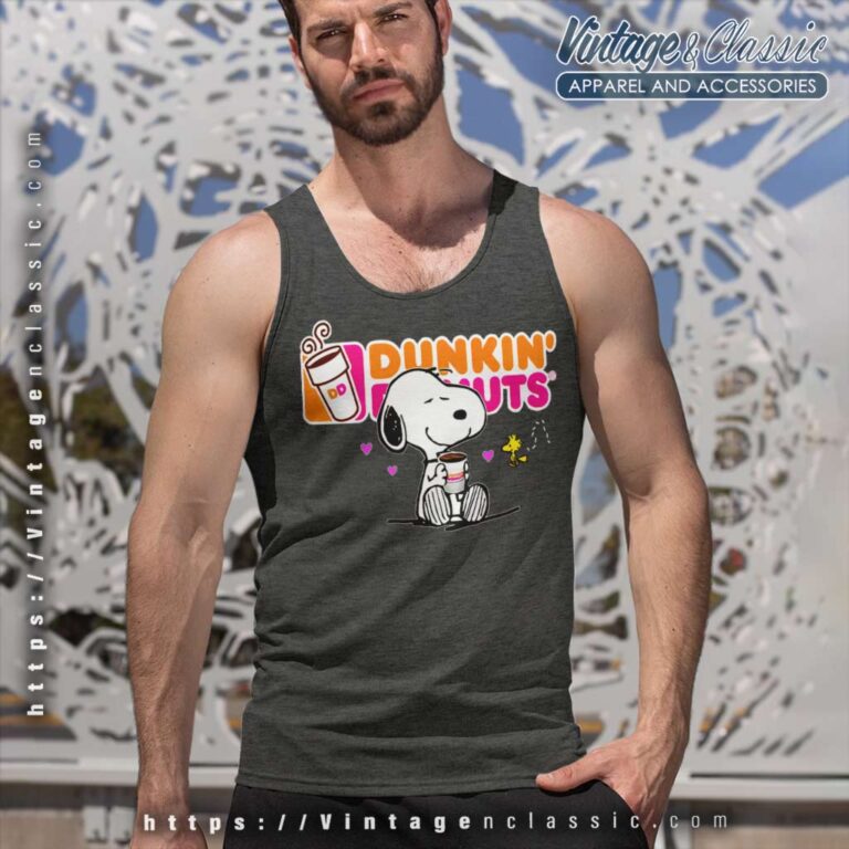Snoopy Drinking Dunkin Donut Tank Top Racerback Snoopy Drinking Dunkin Donut Tank Top Racerback