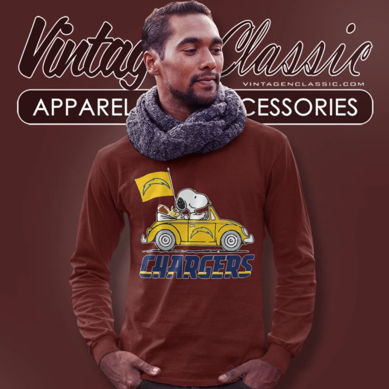 Snoopy Driving Car Los Angeles Chargers Long Sleeve Tee 1 Snoopy Driving Car Los Angeles Chargers Long Sleeve Tee 1