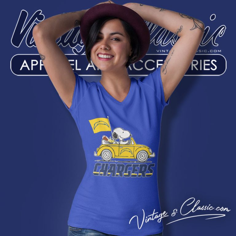 Snoopy Driving Car Los Angeles Chargers V Neck TShirt 1 Snoopy Driving Car Los Angeles Chargers V Neck TShirt 1