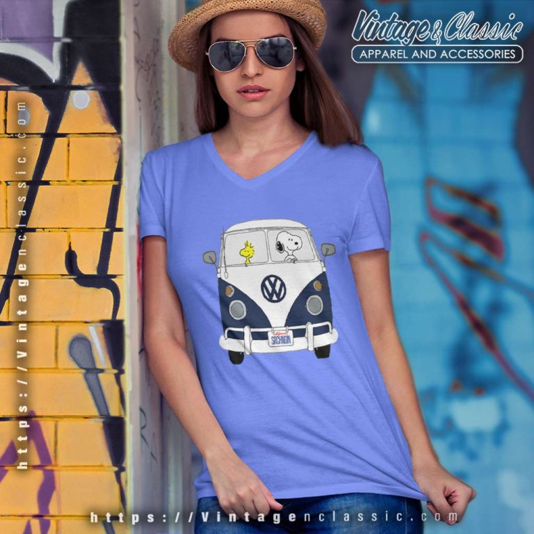 Snoopy Driving Hippie Car Volkswagen Beetle V Neck TShirt Snoopy Driving Hippie Car Volkswagen Beetle V Neck TShirt