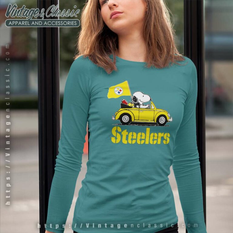 Snoopy Driving Volkswagen Pittsburgh Steelers Long Sleeve Tee Snoopy Driving Volkswagen Pittsburgh Steelers Long Sleeve Tee