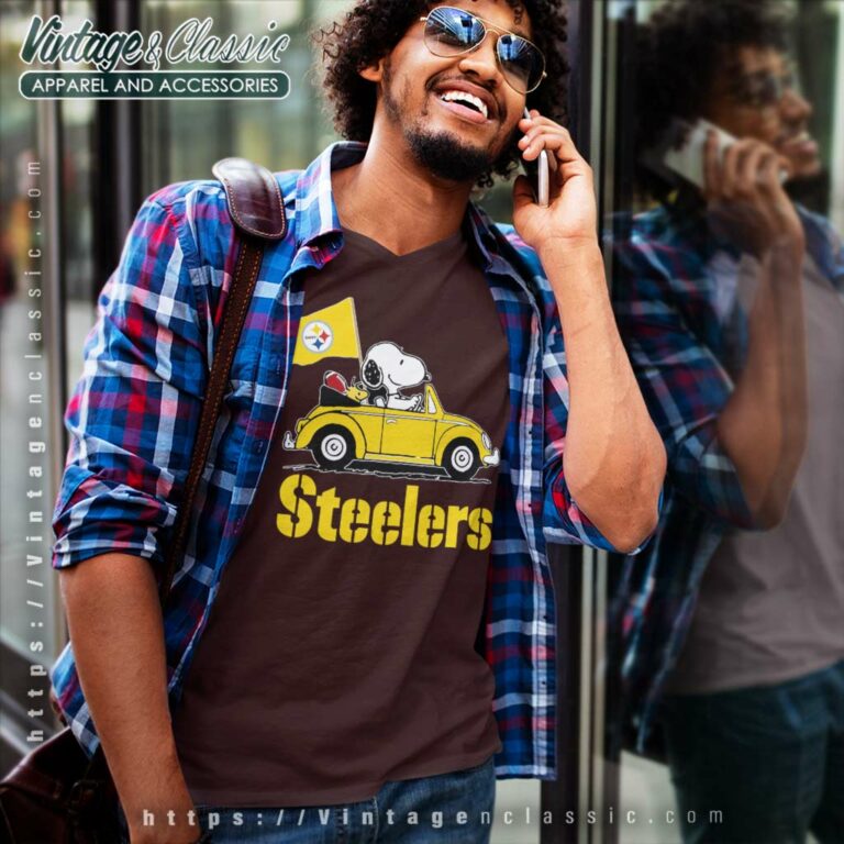 Snoopy Driving Volkswagen Pittsburgh Steelers V Neck TShirt Snoopy Driving Volkswagen Pittsburgh Steelers V Neck TShirt