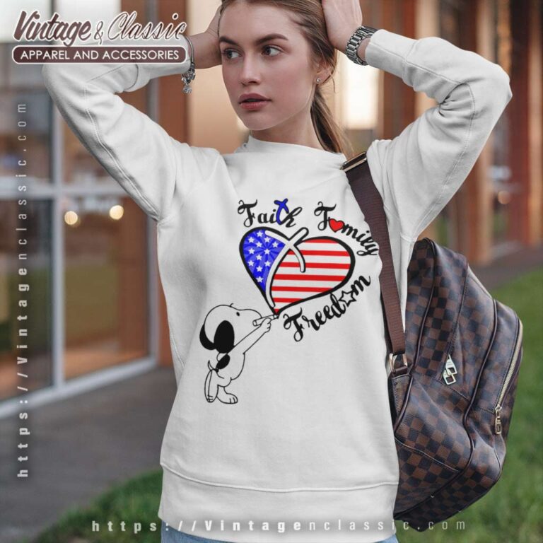 Snoopy Faith Family Freedom Heart American Flag Sweatshirt Snoopy Faith Family Freedom Heart American Flag Sweatshirt