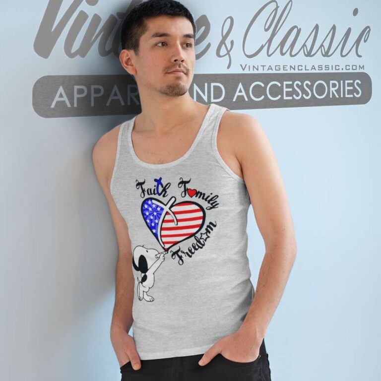Snoopy Faith Family Freedom Heart American Flag Tank Top Racerback Snoopy Faith Family Freedom Heart American Flag Tank Top Racerback