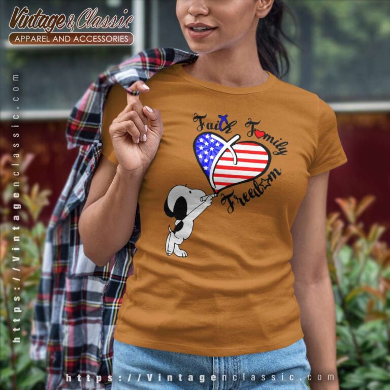 Snoopy Faith Family Freedom Heart American Flag Women TShirt Snoopy Faith Family Freedom Heart American Flag Women TShirt